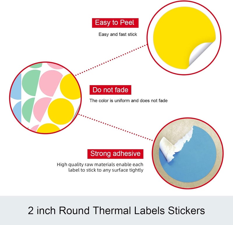 Misofuki 2" 750 Labels Yellow Circle Direct Thermal Stickers Labels Roll Compatible with Zebra, Rollo, MUNBYN, Self-Adhesive Round Direct Thermal Labels - Image 5